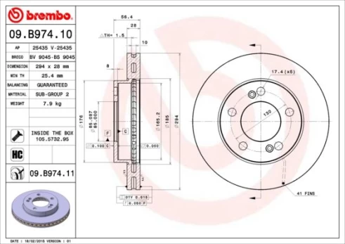 Stabdžių diskas BREMBO 09.B974.11