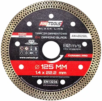 AW-Tools AWTOOLS TARCZA DIAMENTOWA PEŁNA DO GRESU 125x22,2 / CERAMIC PRO Juodas LINE