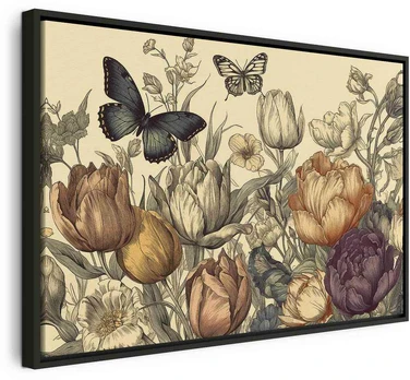 Artgeist Paveikslas - Colourful tulips on a cream background