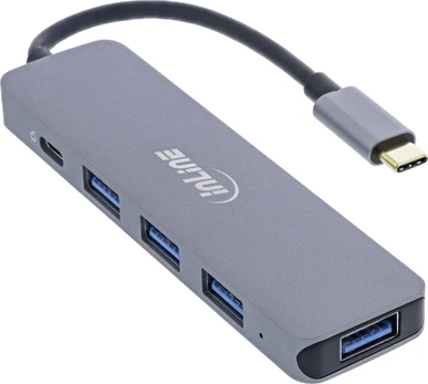 HUB USB InLine ® USB 3.2 Taip-C Multi Hub (4x USB-A 5Gb / s + USB Type- C (Data / PD 87W), OTG, aliuminio korpusas