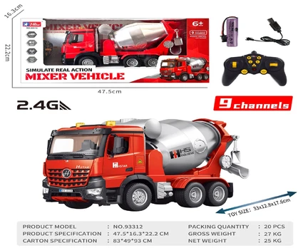 Red R/C concrete mixer with lights and sound function