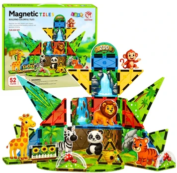 Lean Toys Magnetic Construction Blocks Wild Animals Jungle ZOO 52 pcs.