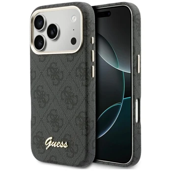 Guess 4G Script MagSafe dėklas, skirtas iPhone 17 Pro, juodas