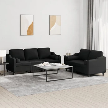 Sofa Sofos komplektas su pagalvėmis, 2 dalių, juodas, audinys