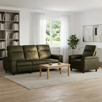 Sofa Sofos komplektas 2 vnt. Armijos Žalia Dirbtinė suedė oda