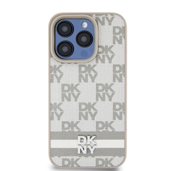 Dėklas DKNY PU Leather Checkered Pattern and Stripe Case for iPhone 13 Pro rusvai gelsvas