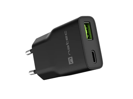 Natec Ribera GaN Slim 20W USB-A USB-C juoda