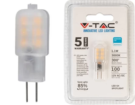 1,1W LED lemputė V-TAC, G4, 3000K, SAMSUNG LED chip
