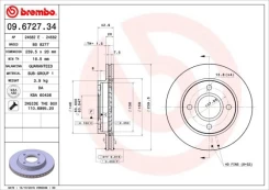 Stabdžių diskas BREMBO 09.6727.34 kaina