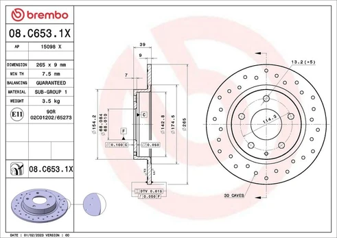 Stabdžių diskas BREMBO 08.C653.1X