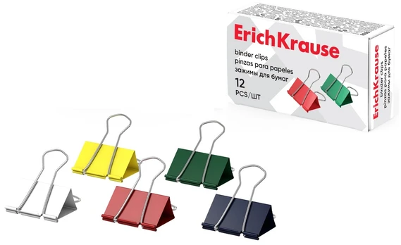 Spaustukai, ErichKrause, 25mm, 12 vnt., įvairių sp.