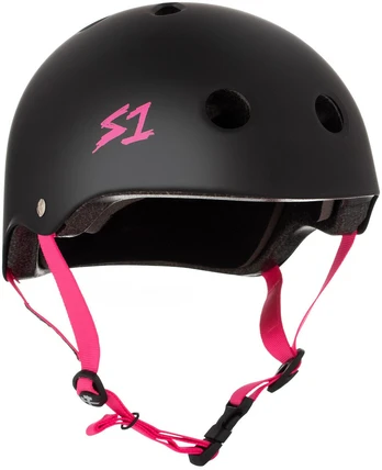 S-ONE LIFER HELMET - BLACK MATTE W/ PINK STRAPS - S