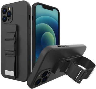 Hurtel Silikoninis dėklas su virvele iPhone 13 Pro Max – juodas