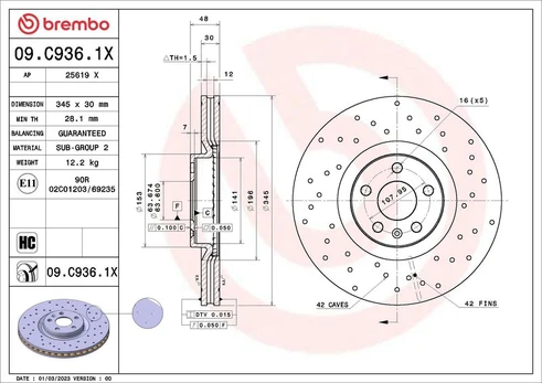Stabdžių diskas BREMBO 09.C936.1X
