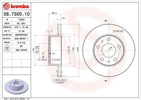 Stabdžių diskas BREMBO 08.7300.10