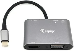 Equip Adapteris 5in1 USB-C->HDMI,VGA/USB3.0,PD,AUX,4K60Hz 0.15
