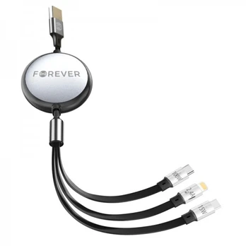 Forever 3in1 cable USB - Lightning + 2x USB-C 1,2 m 100W juodas