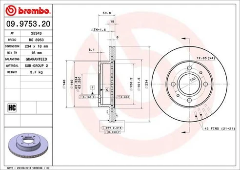 Stabdžių diskas BREMBO 09.9753.21