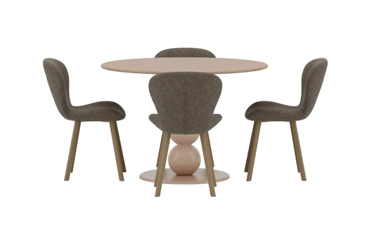Boule Table - Beige with 4 Lilja Chair - Brown