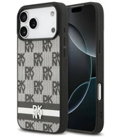 DKNY PU Leather Checkered Pattern and Stripe Case for iPhone 17 Pro Max Juodas