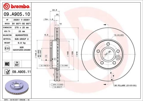 BREMBO 09.A905.11 Brake Disc