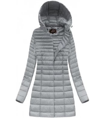 LONG QUILTED HOODED JACKET GREY (7240) striukė
