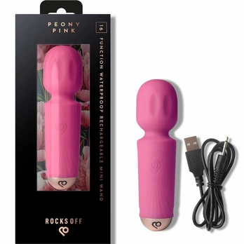 Rocks-Off Mini Rechargeable Wand 16 Modes Peony Pink Compact Massager