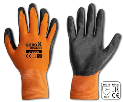 Sodo ir darbo pirštinės Bradas NITROX ORANGE, 10 dydis, 6 vnt.
