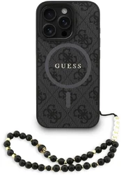 Dėklas Guess PU Leather 4G Colored Ring Strap MagSafe Case for iPhone 16 Pro Max Juodas