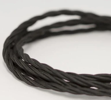 Tekstilinis kabelis, pintas, 3x1,5 mm, juodas, 5 m