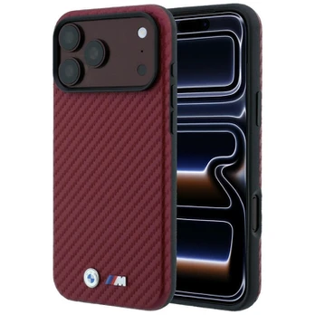 Dėklas BMW M Carbon Metal Logo MagSafe Case for iPhone 17 Pro Max / 18 Pro Max - Burgundy