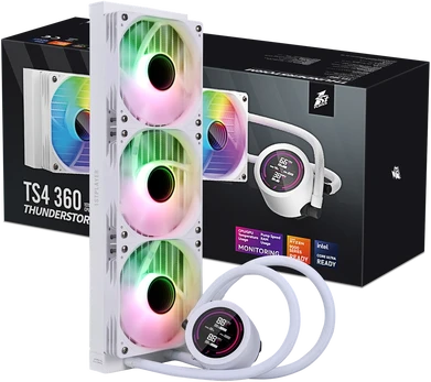 1STPLAYER TS4 360, 360 mm AIO procesoriaus aušintuvas, ARGB, LED ekranas, baltas