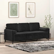 Trivietė sofa su pagalvėlėmis, juodos spalvos, 180cm, aksomas kaina