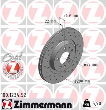 Stabdžių diskas ZIMMERMANN 100.1234.52