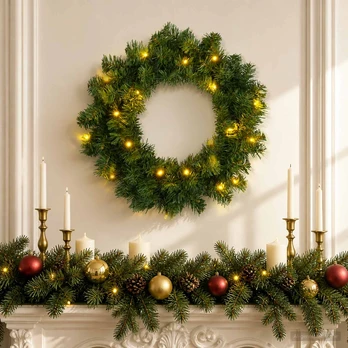 Kalėdų Vainikas Žalia Ø 50 cm PVC 25 LED