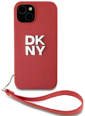Dėklas DKNY PU Leather Stack Logo Wrist Strap Case for iPhone 15 Raudona kaina