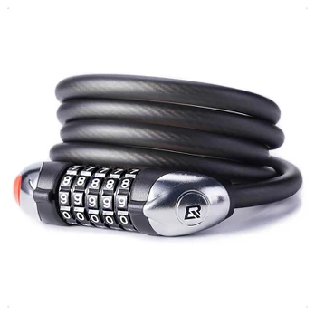 Rockbros RKS531 bicycle lock with 5-digit code, steel cable, 120 cm, with LED lighting - juodas