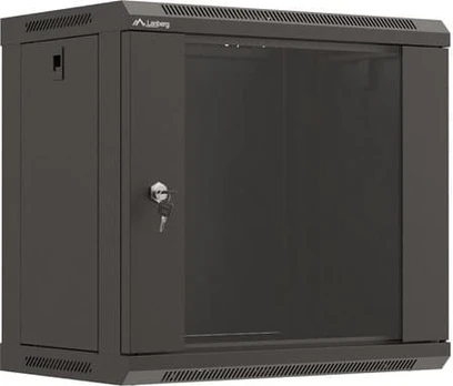 Wall-mounted rack installation cabinet 19" 9U 540x350 black glazed doors Lanberg (FLAT PACK)