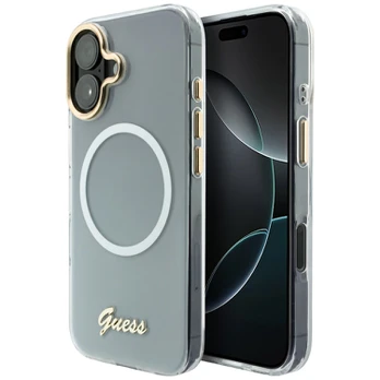 „Guess IML Gradient Script“ metalinis „MagSafe“ dėklas, skirtas „iPhone 17“, baltas