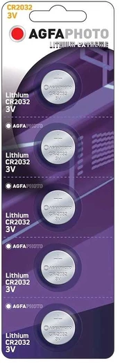 Solight AgfaPhoto button cell lithium battery CR2032, blister 5pcs