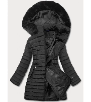 LONG JACKET WITH HOOD BLACK (PM7231) striukė