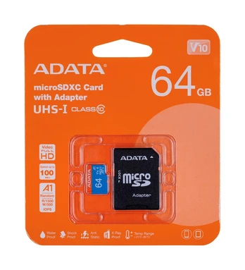 Atminties kortelė ADATA Premier UHS-I 64 GB, MicroSDXC, Flash memory class 10, Adapter