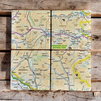 OS Map Ceramic Four Coaster Set - Yorkshire Dales National Park