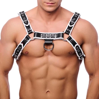 Red Leather Harness S/M Adjustable Black/White European Craft