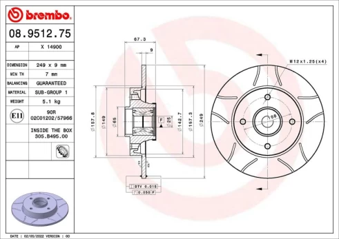 Stabdžių diskas BREMBO 08.9512.75