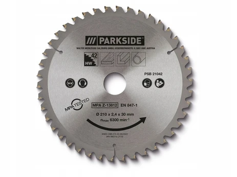 Parkside pjovimo diskas medienai, mdf plokštėms, 210 mm, 42 dantys