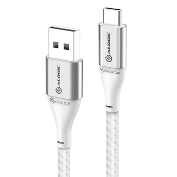 Alogic USB Kabelis USB 2.0 -> USB-A 3A/480Mbps 0.3m sidabrinis