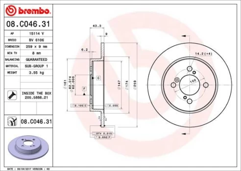Stabdžių diskas BREMBO 08.C046.31