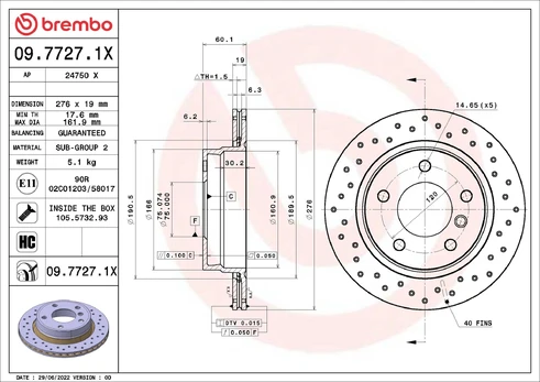 Stabdžių diskas BREMBO 09.7727.1X