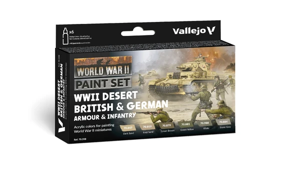 WWII Paint Set Desert British &amp; German Armour &amp; Infantry 6 x 17 ml